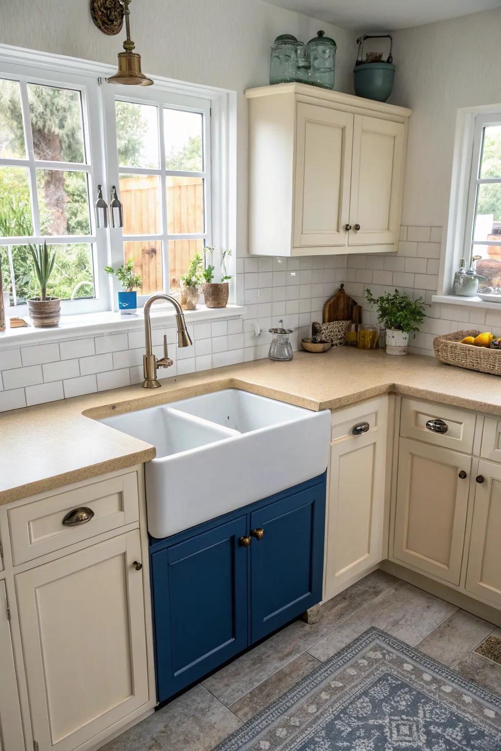 Two-tone colors can offer a harmonious and modern look to your kitchen.