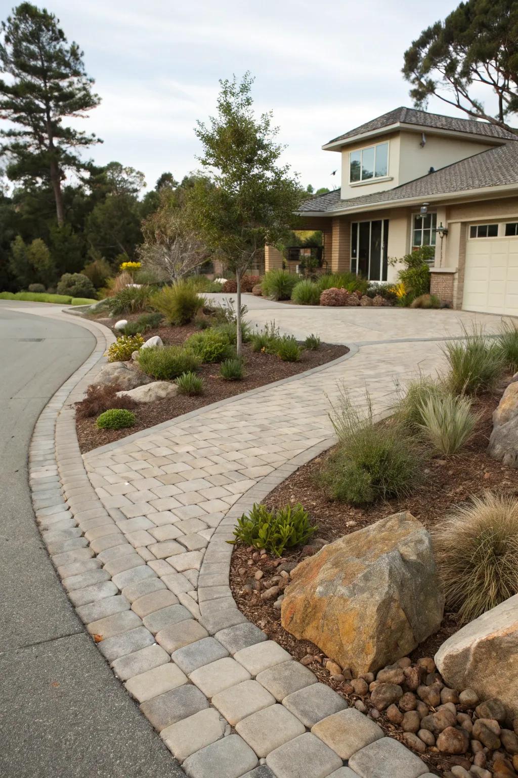 Eco-friendly materials creating an environmentally conscious driveway.