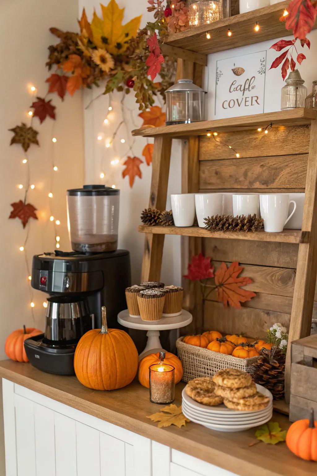 Seasonal decor keeps your coffee area lively.