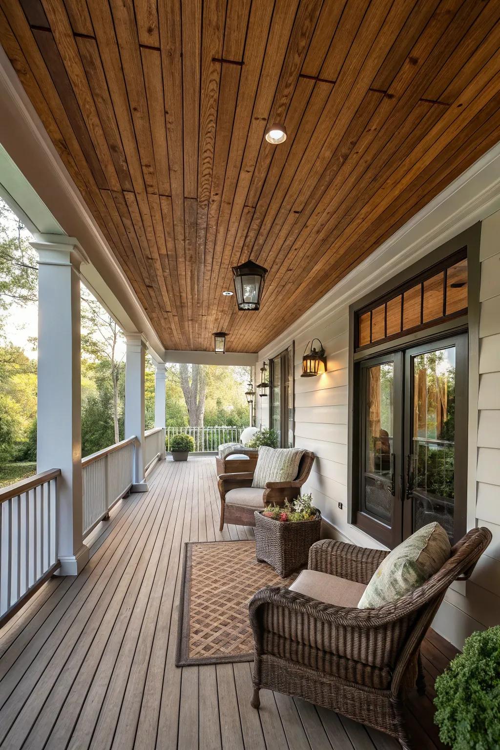 Distinctive ceilings enrich personality and allure to porches.