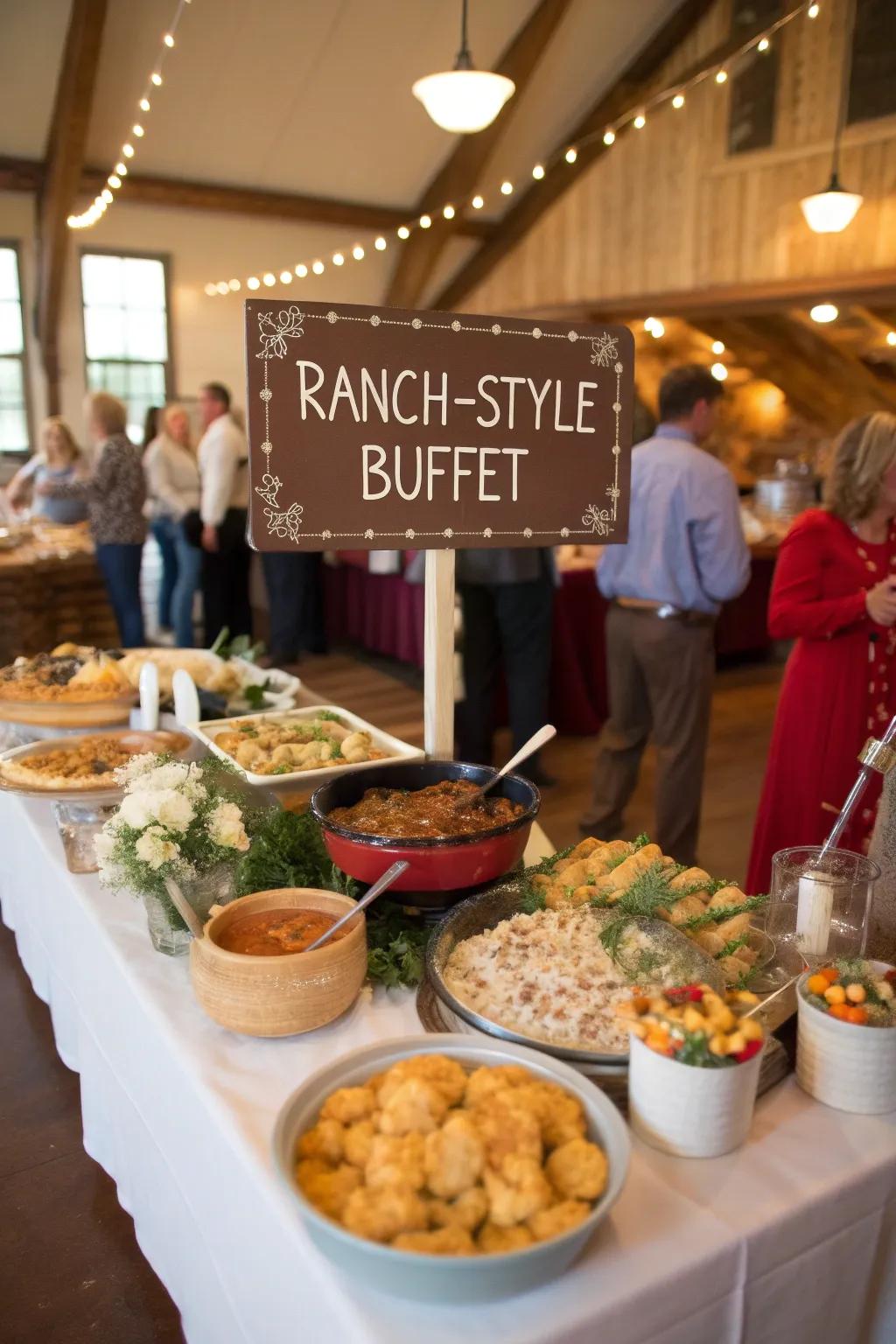 A thematic buffet enhances the cowgirl dining experience.