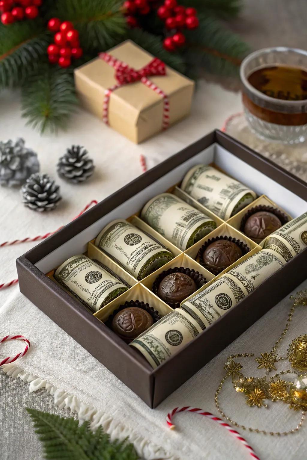 A casing of chocolates featuring a financial shock within.