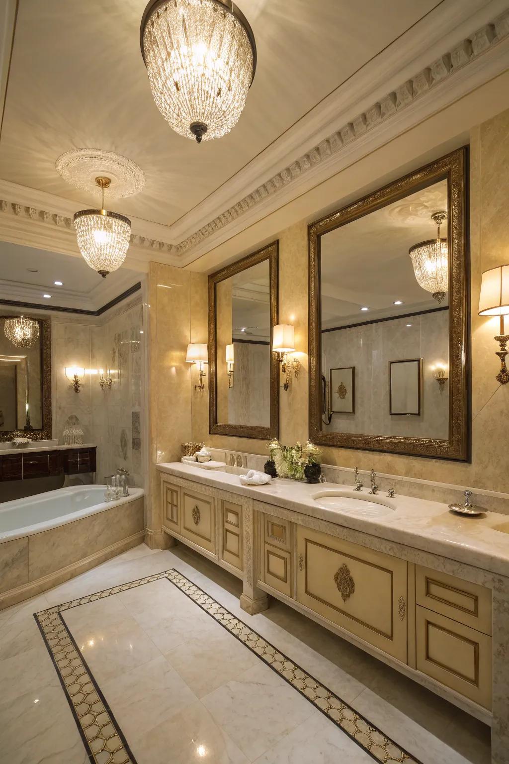 Sophisticated lighting enhances the splendor of crema marfil.