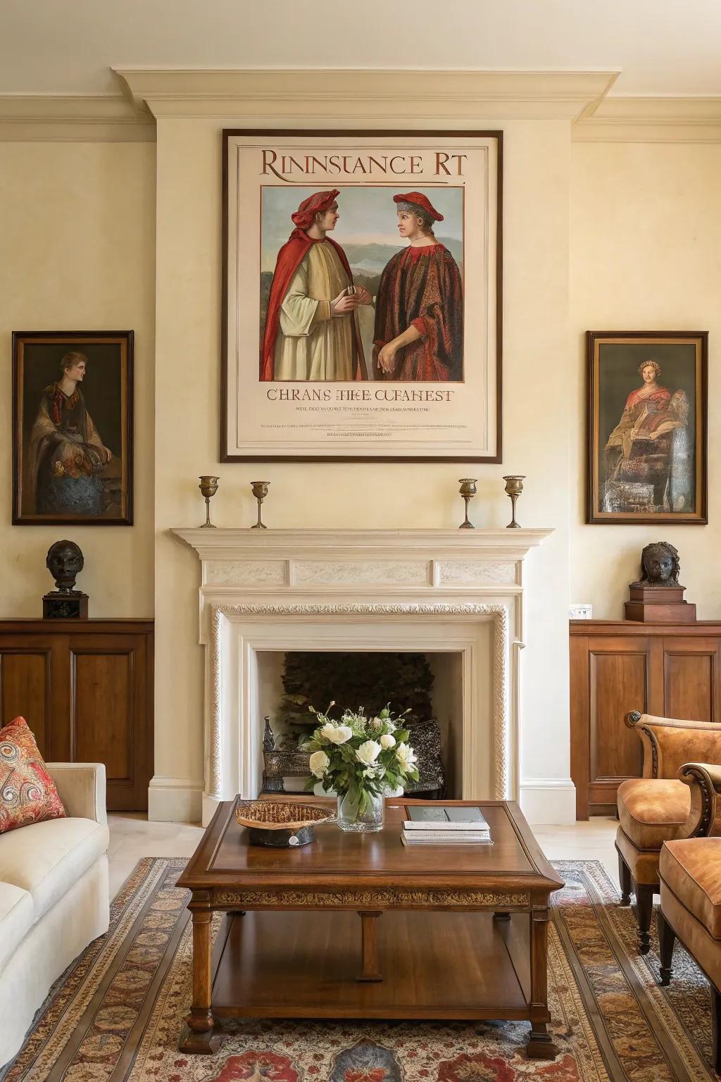 Historical art enhances the sophistication of decor.