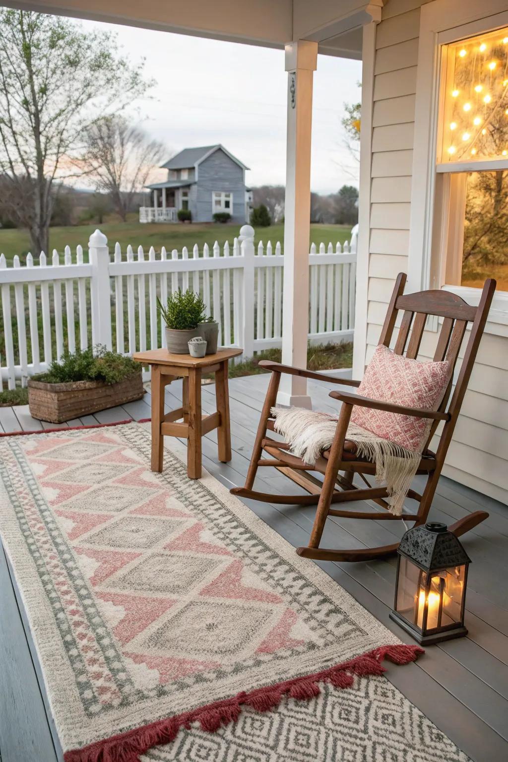Layered mats add depth and convenience to porch design.