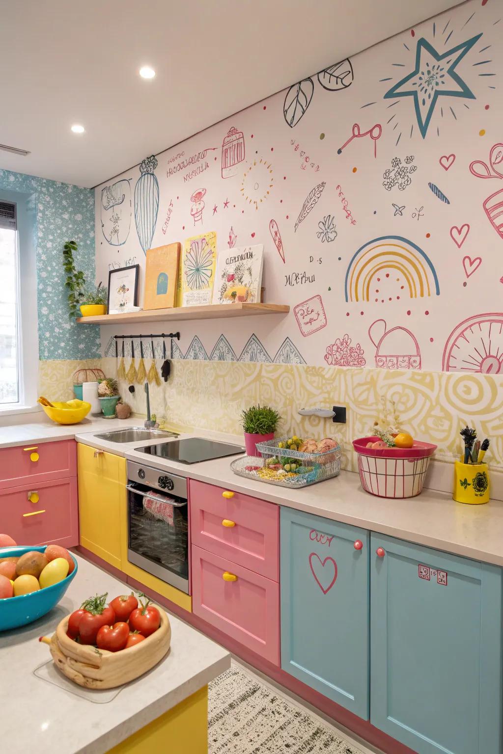 Playful scribbles injecting joy and spontaneity into the culinary space.