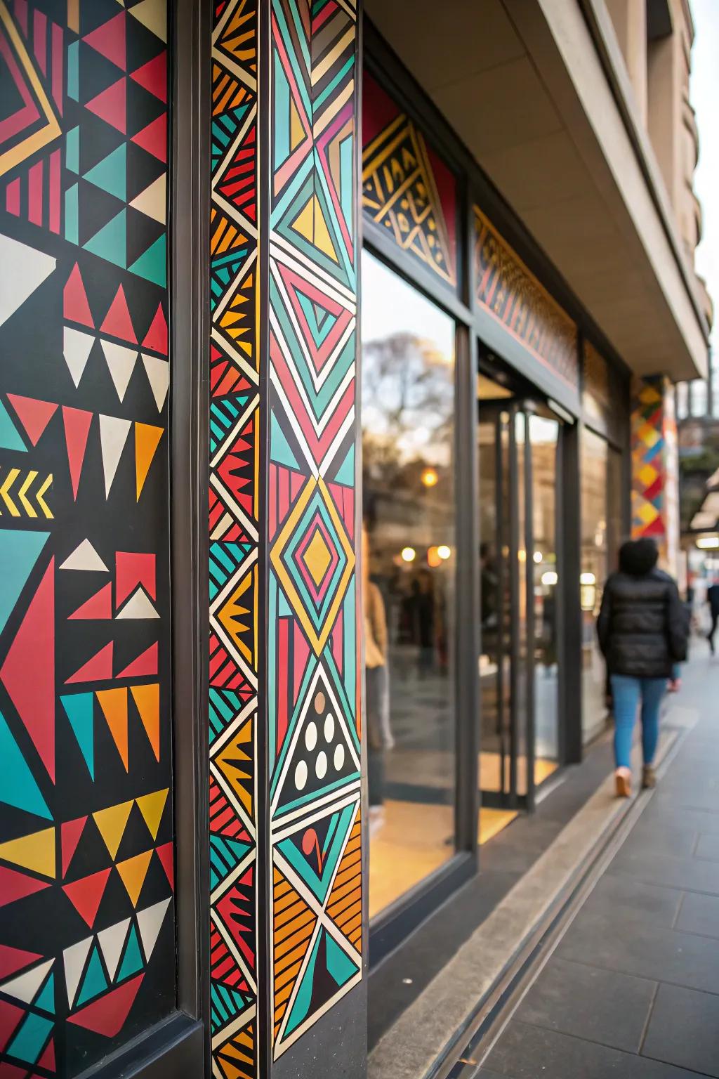 A storefront showcasing bold geometric patterns, adding a modern flair.