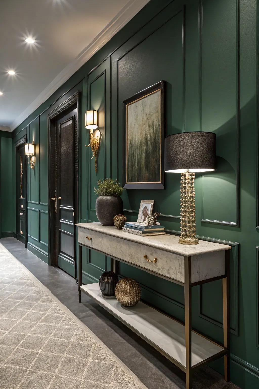 A console table adds function and style to the hallway.