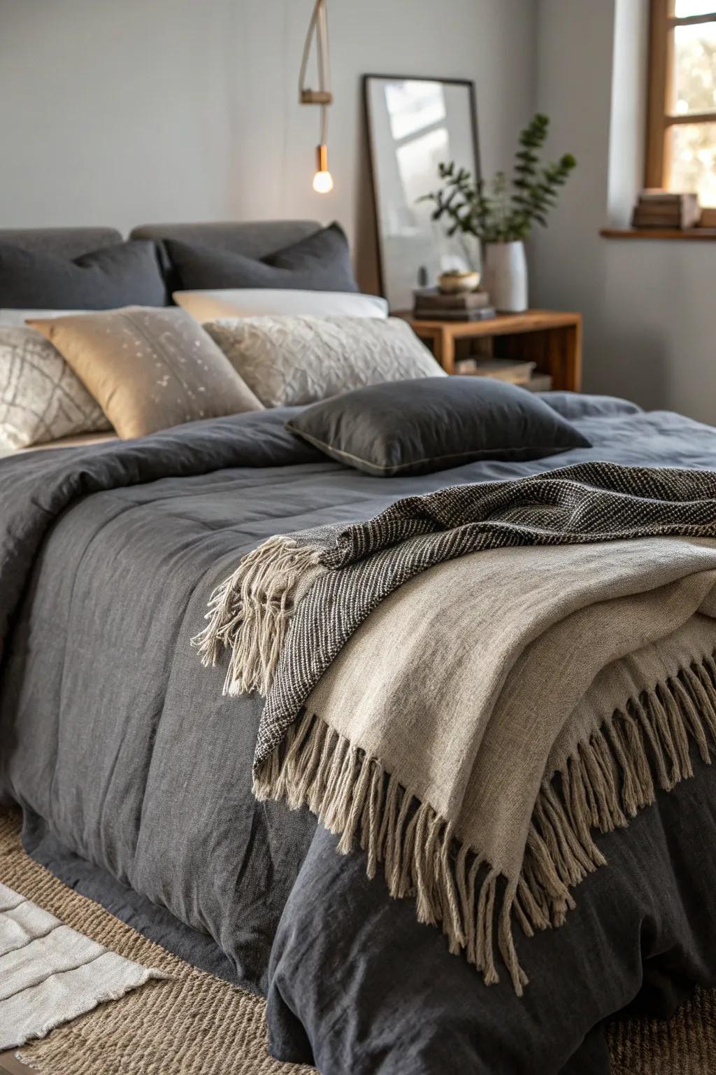 Layered materials in bedding create warmth and comfort.