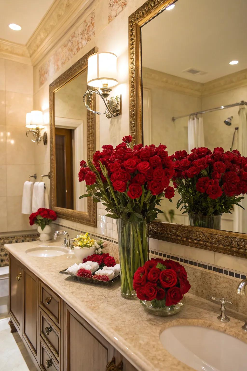 Red floral touches bring nature and softness to the space.