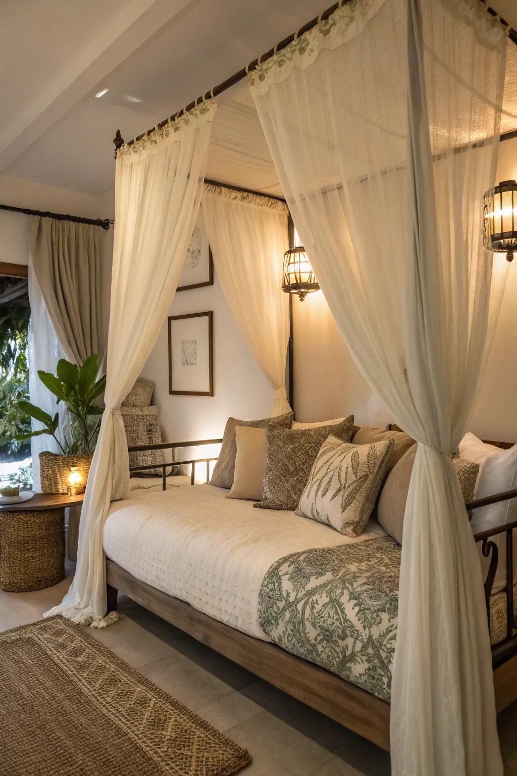 It’s easy to create a dreamy atmosphere with a canopy over your daybed.