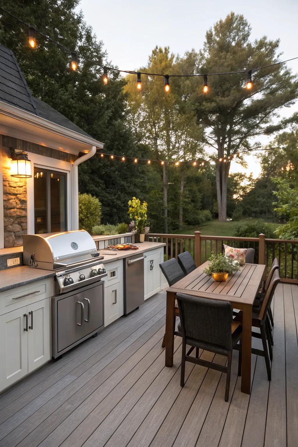 An outdoor culinary space transforms this deck into an animated cooking center.