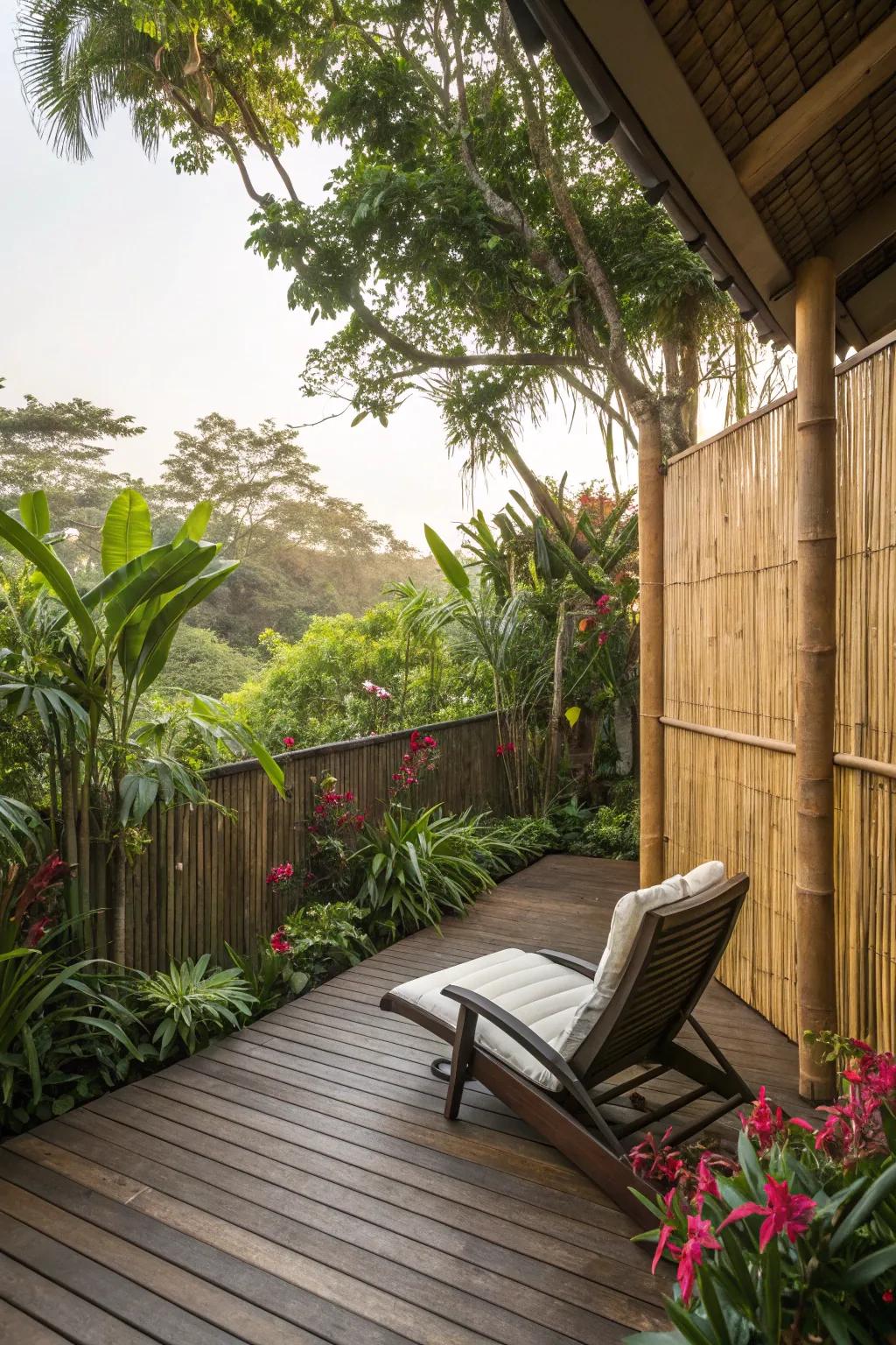 Bamboo privacy features offering natural elegance and seclusion.