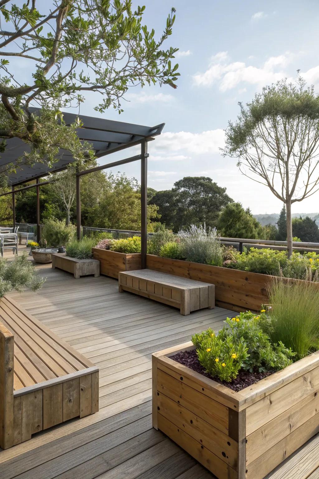 Versatile design with movable planters.