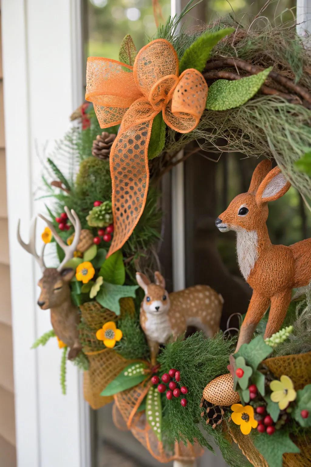 Faux woodland creatures add whimsy to this charming fall wreath.