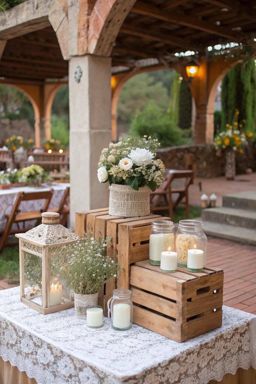Repurposed elements introduce charm and sustainability to a wedding site.