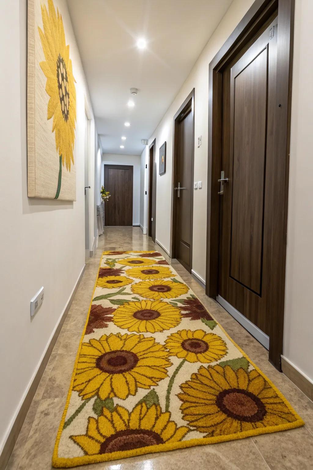 A sunflower rug introduces a pop of color and appeal to your floors.