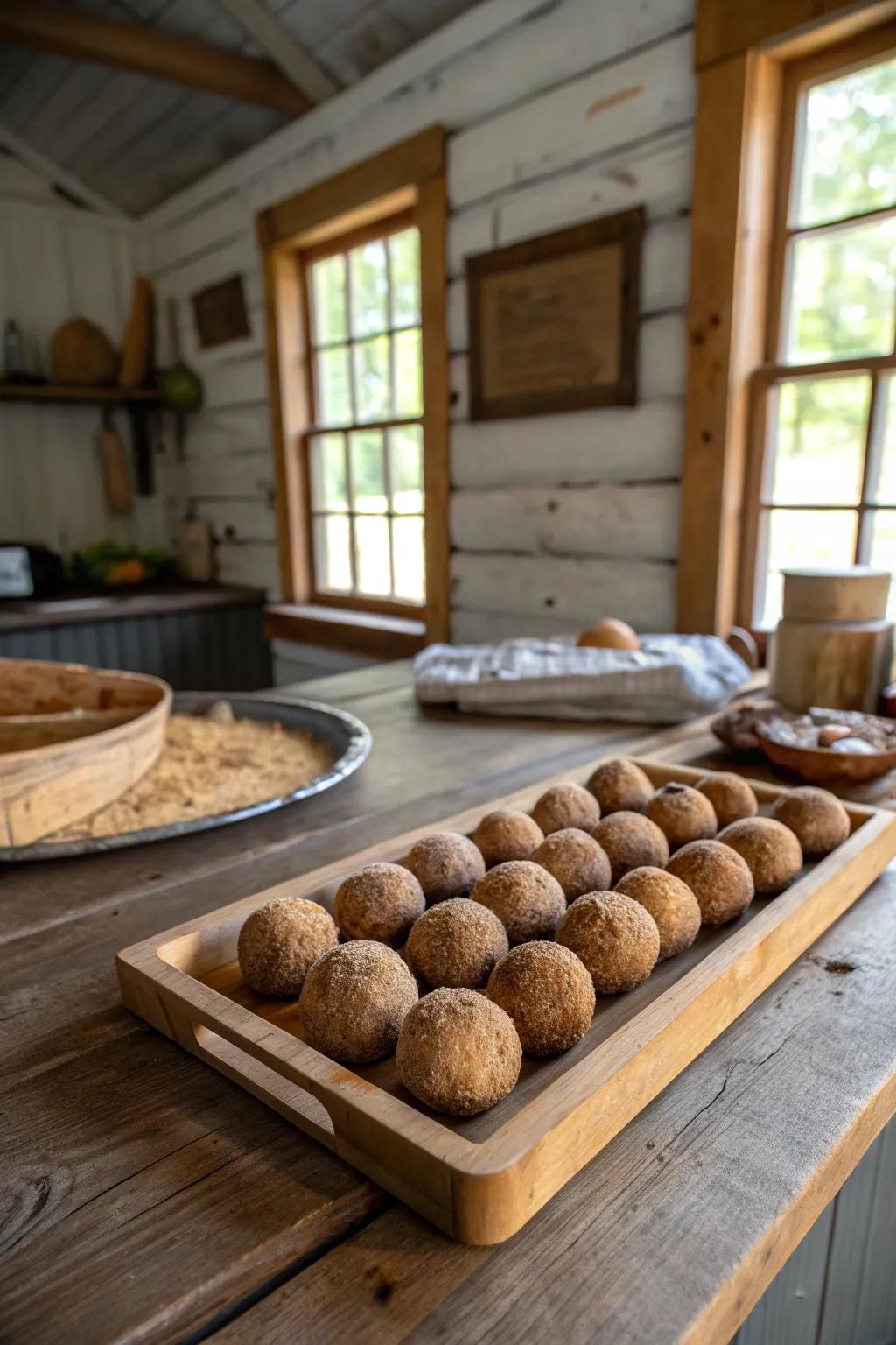 Timber cut-covered spheres for a down-to-earth detail