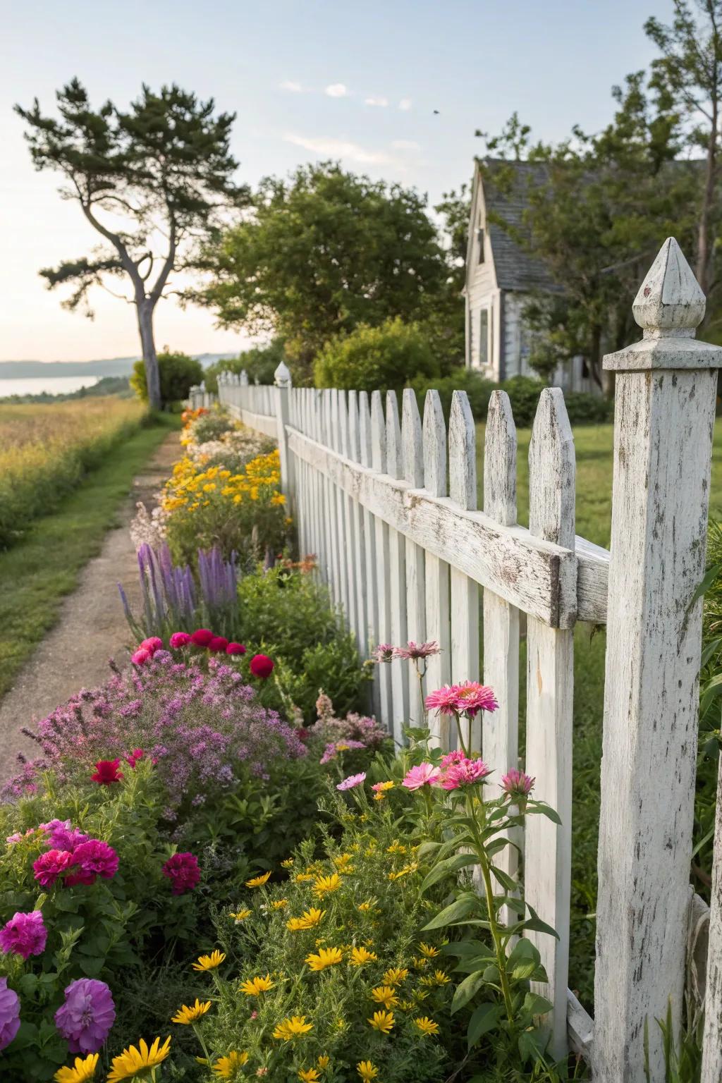 The conventional picket enclosure evokes timeless charm.