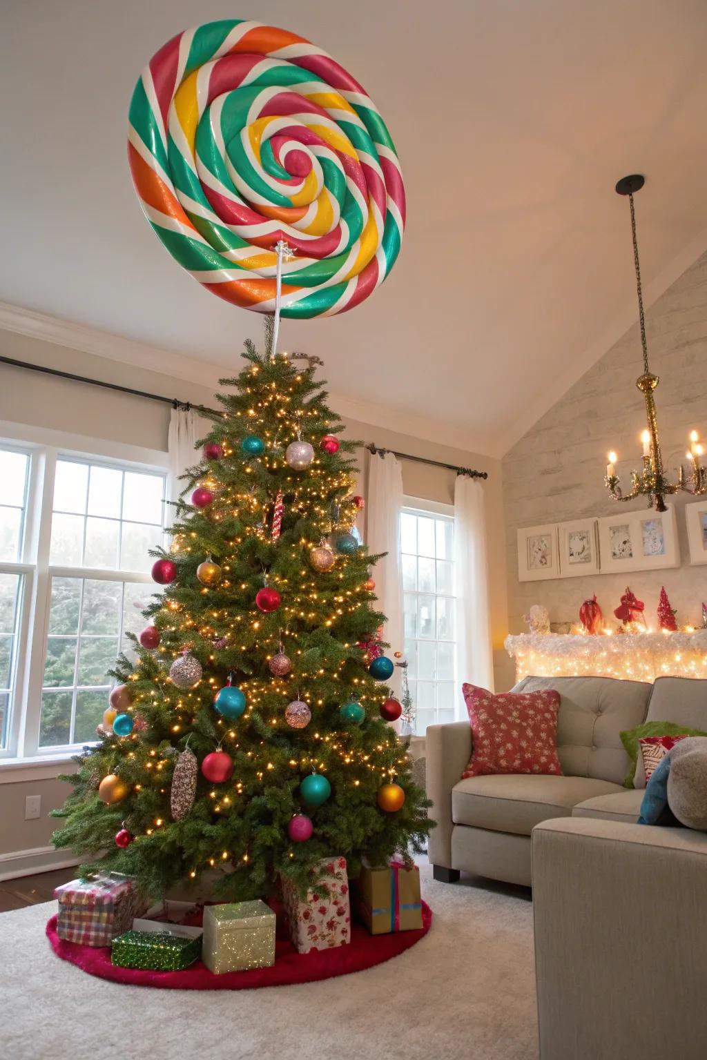 Whimsical amusement with a mammoth lollipop topper.