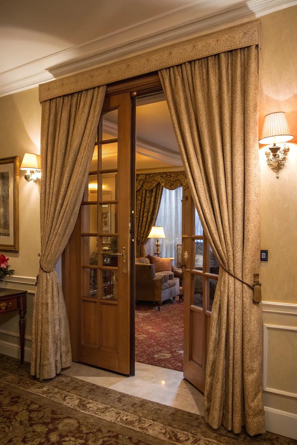 Curtains add a layer of elegance and warmth to doors.