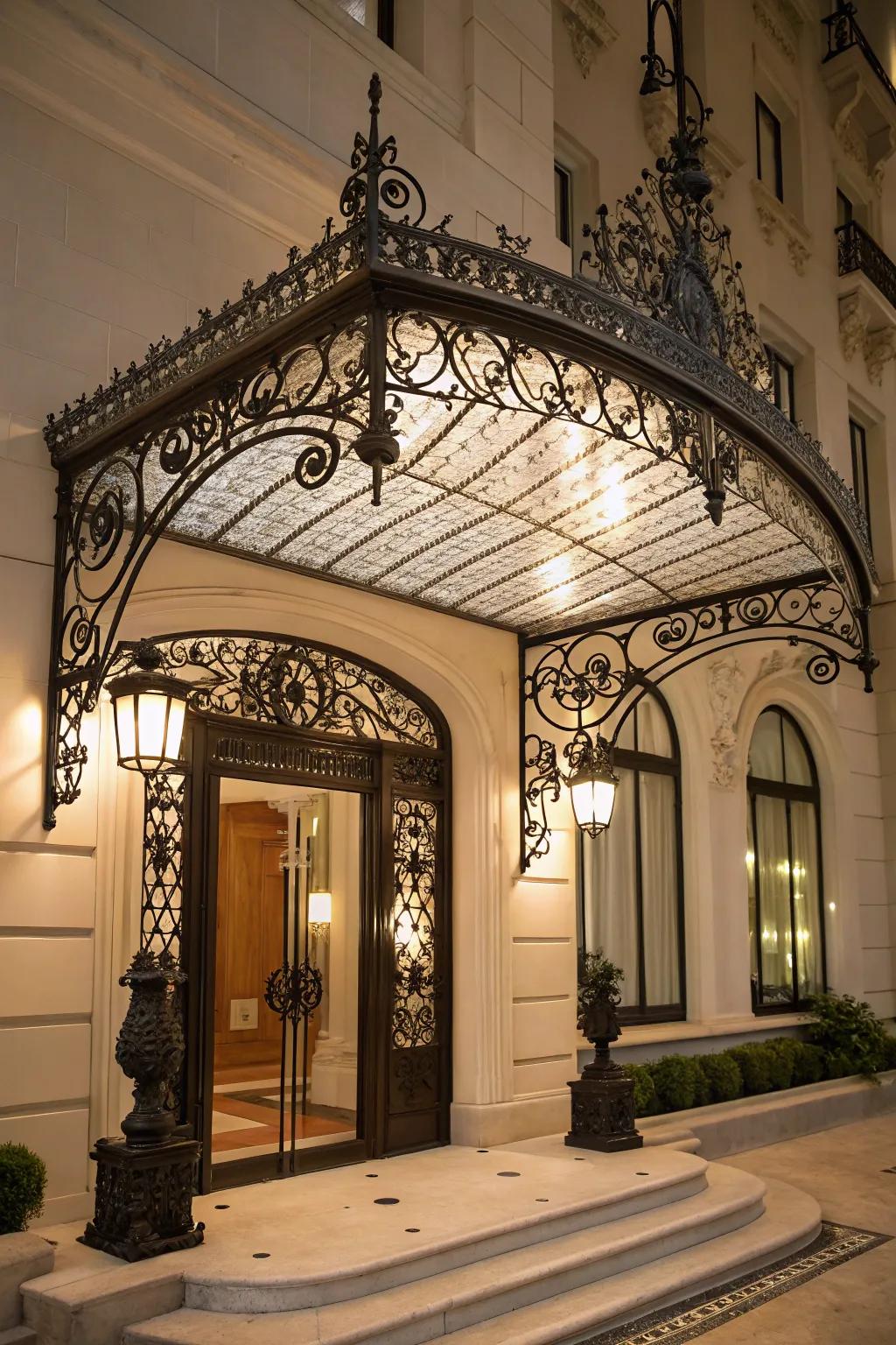 An entrance with old iron detail, beautiful and elegant.