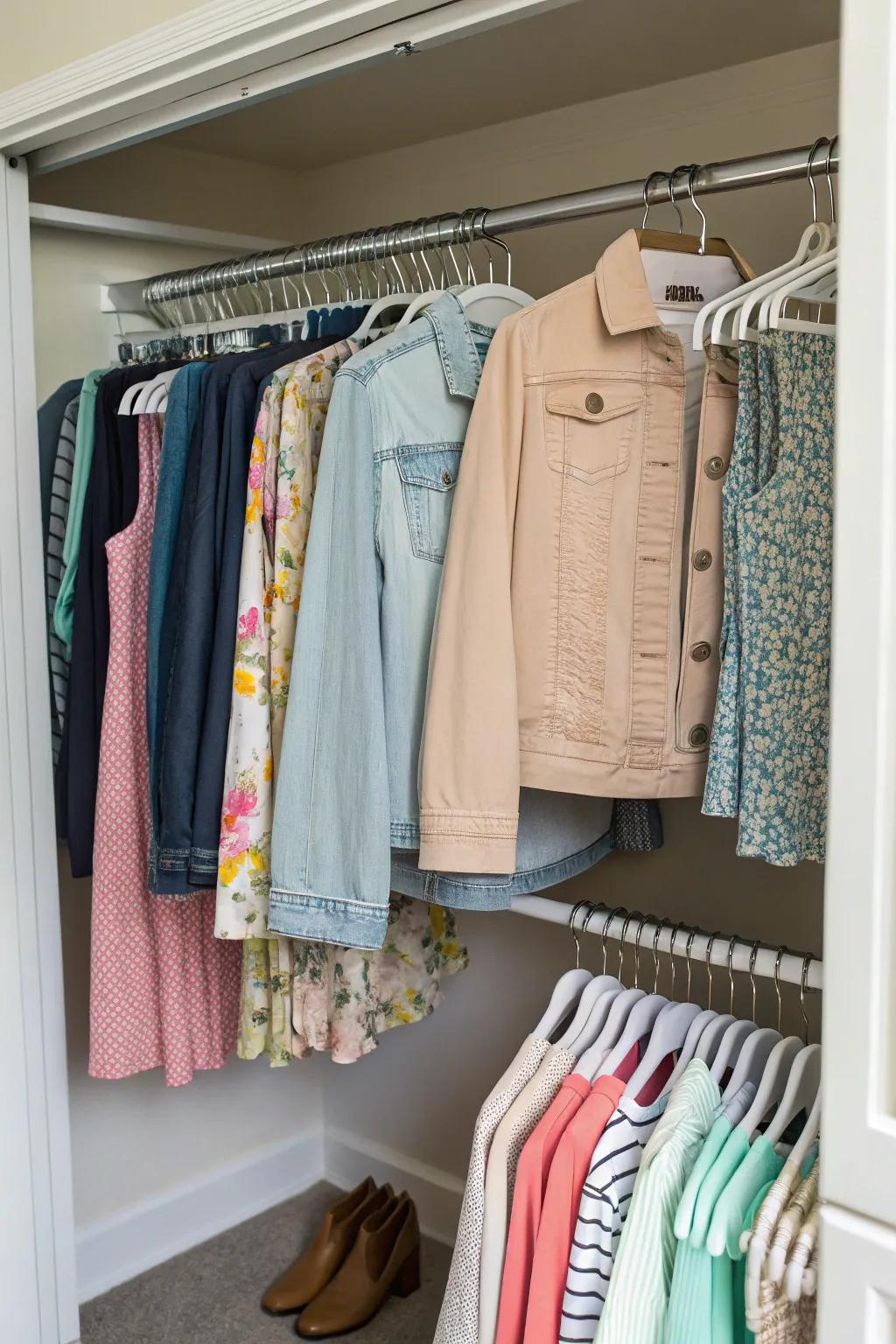 Seasonal swaps maintain a refreshed and tidy closet.