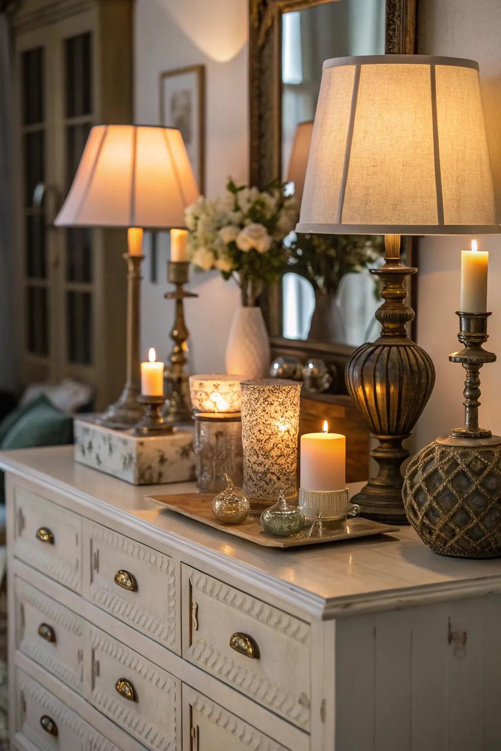 Different light sources add warmth and dimension.