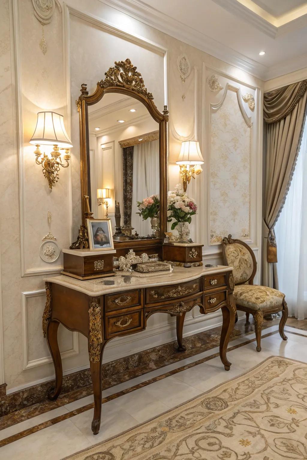 Add timeless character with a vintage dressing table.