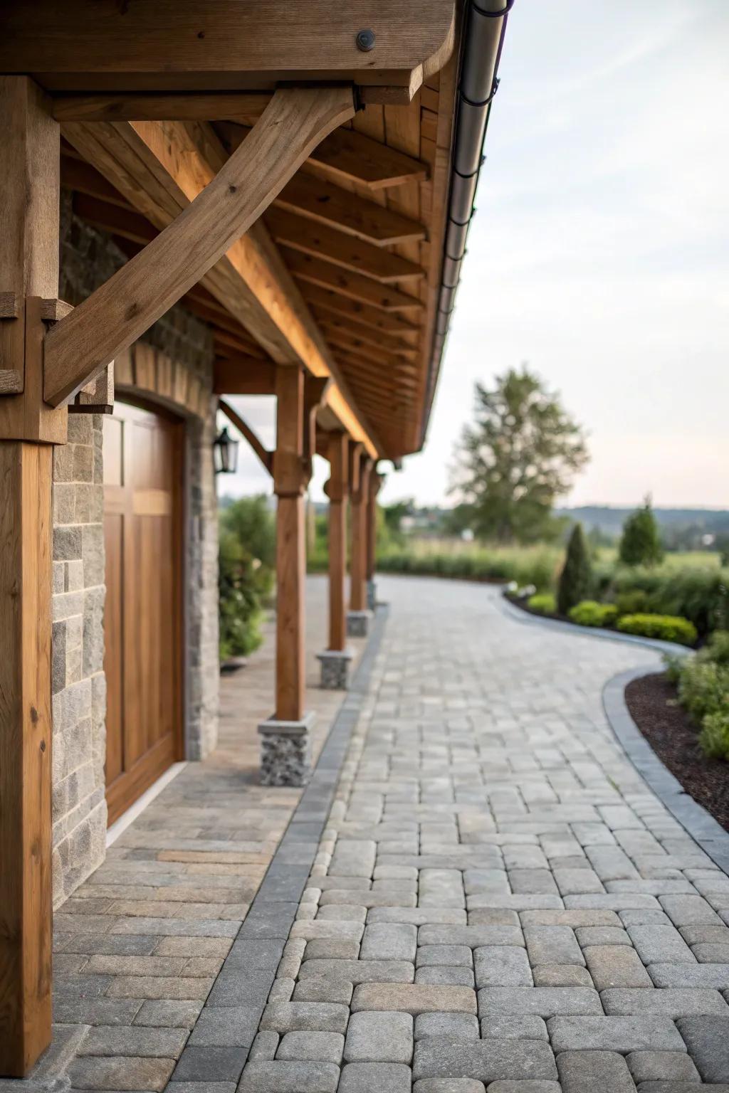 Wood accents add simple charm to driveway designs.