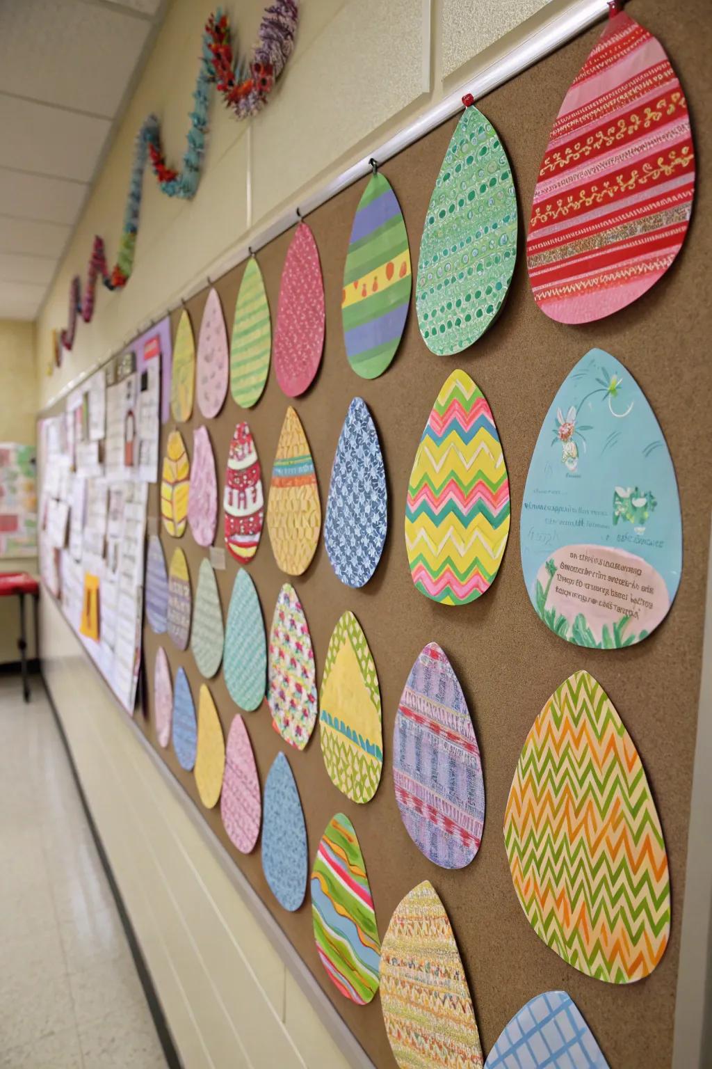 Eggs made from patterned paper adding dynamic texture.
