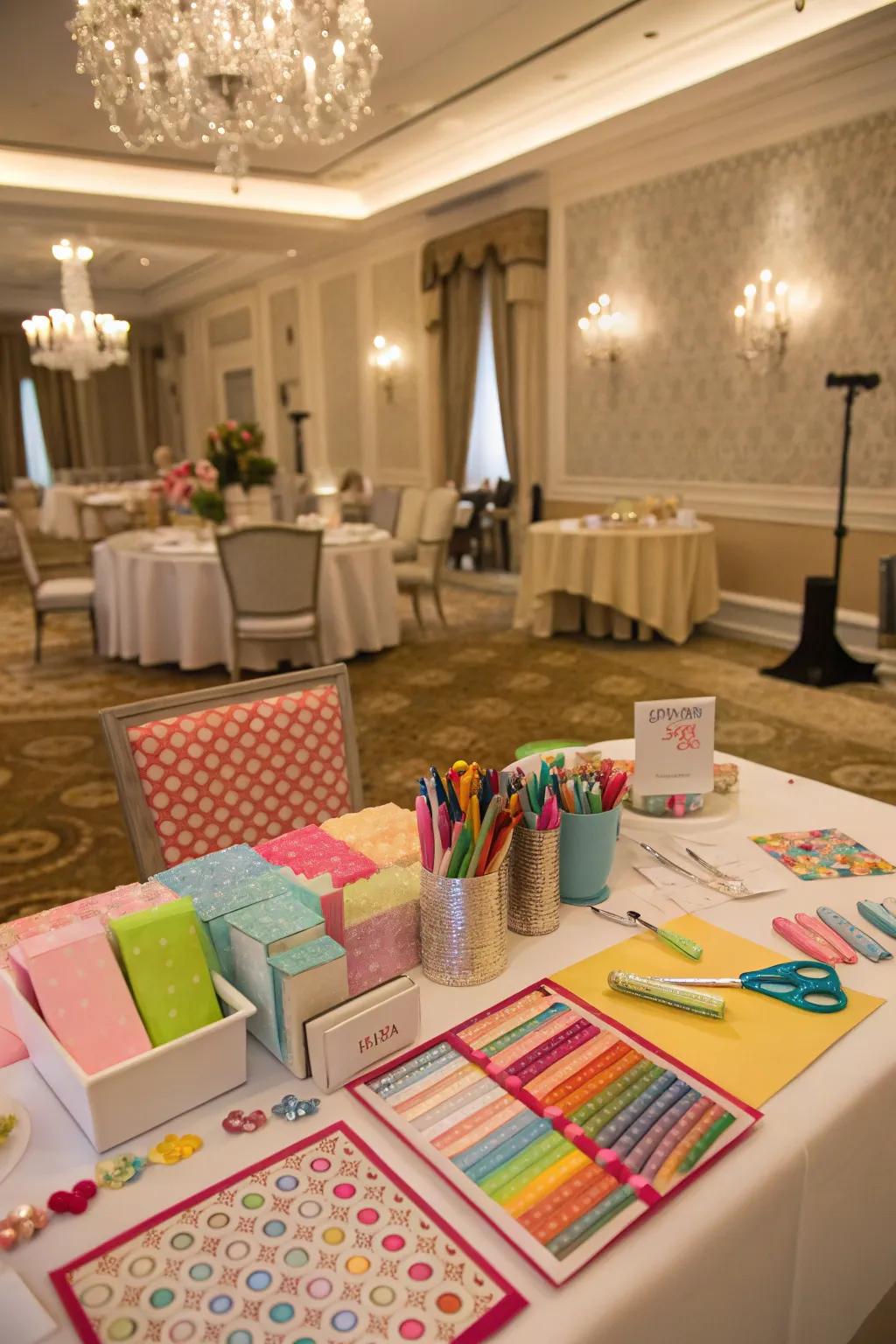 Themed craft station featuring elegant decor.