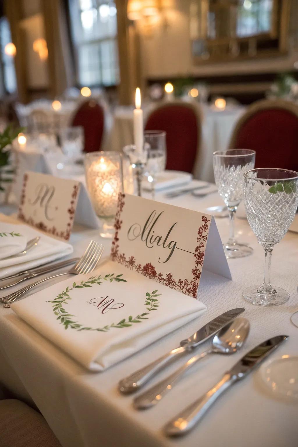 Personalized place cards add a special touch for guests.