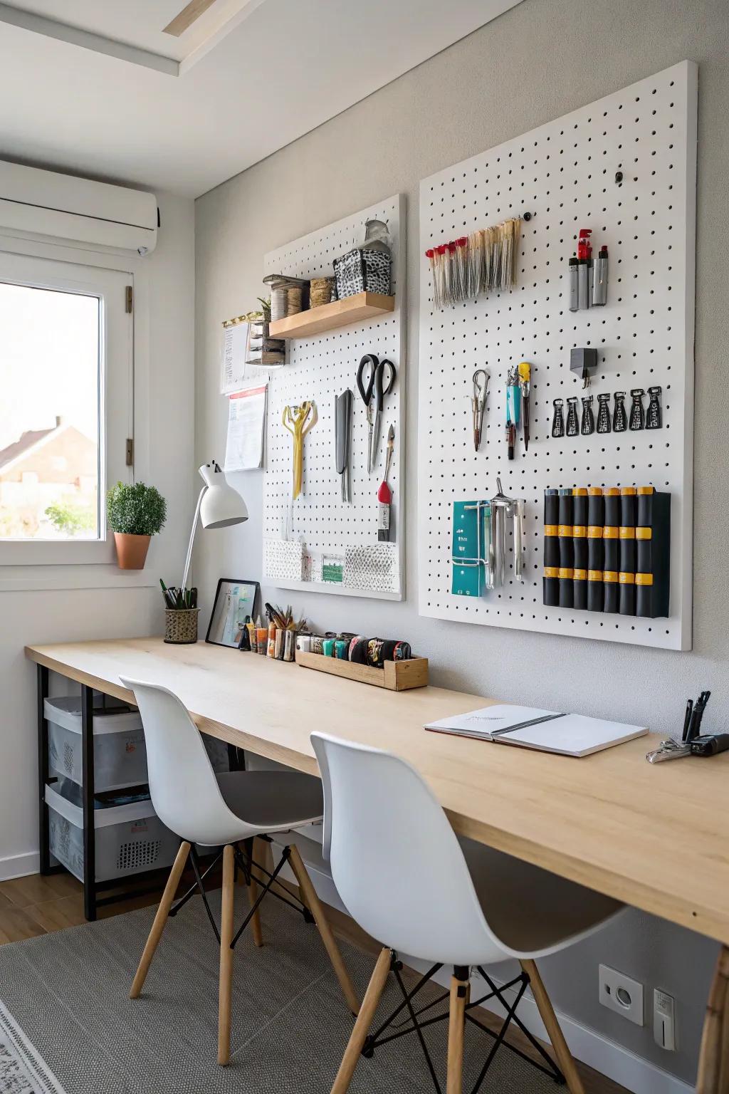 A multifunctional pegboard that combines functionality with design.