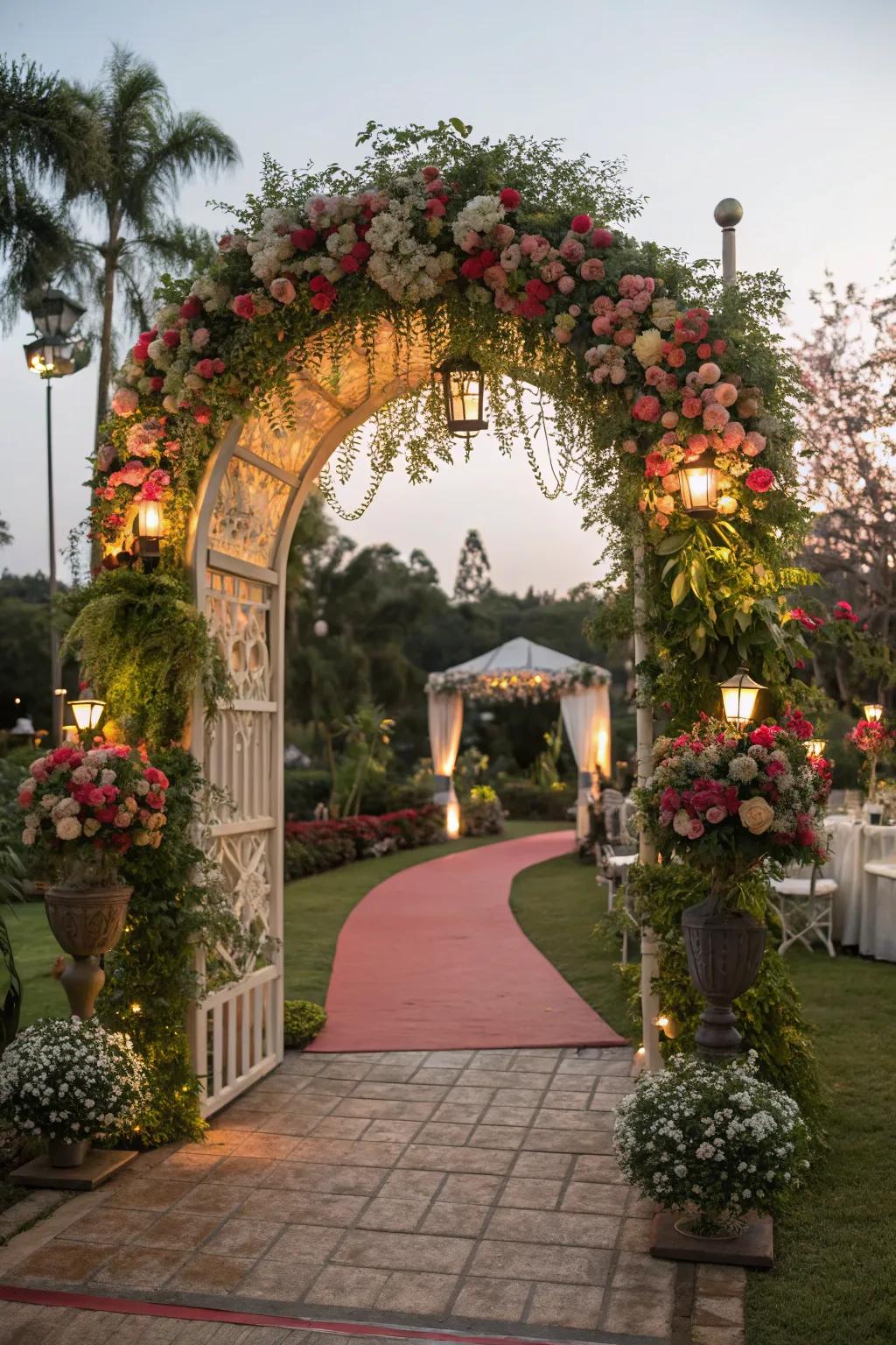 Entrance gateways set the stage for an enchanted evening.