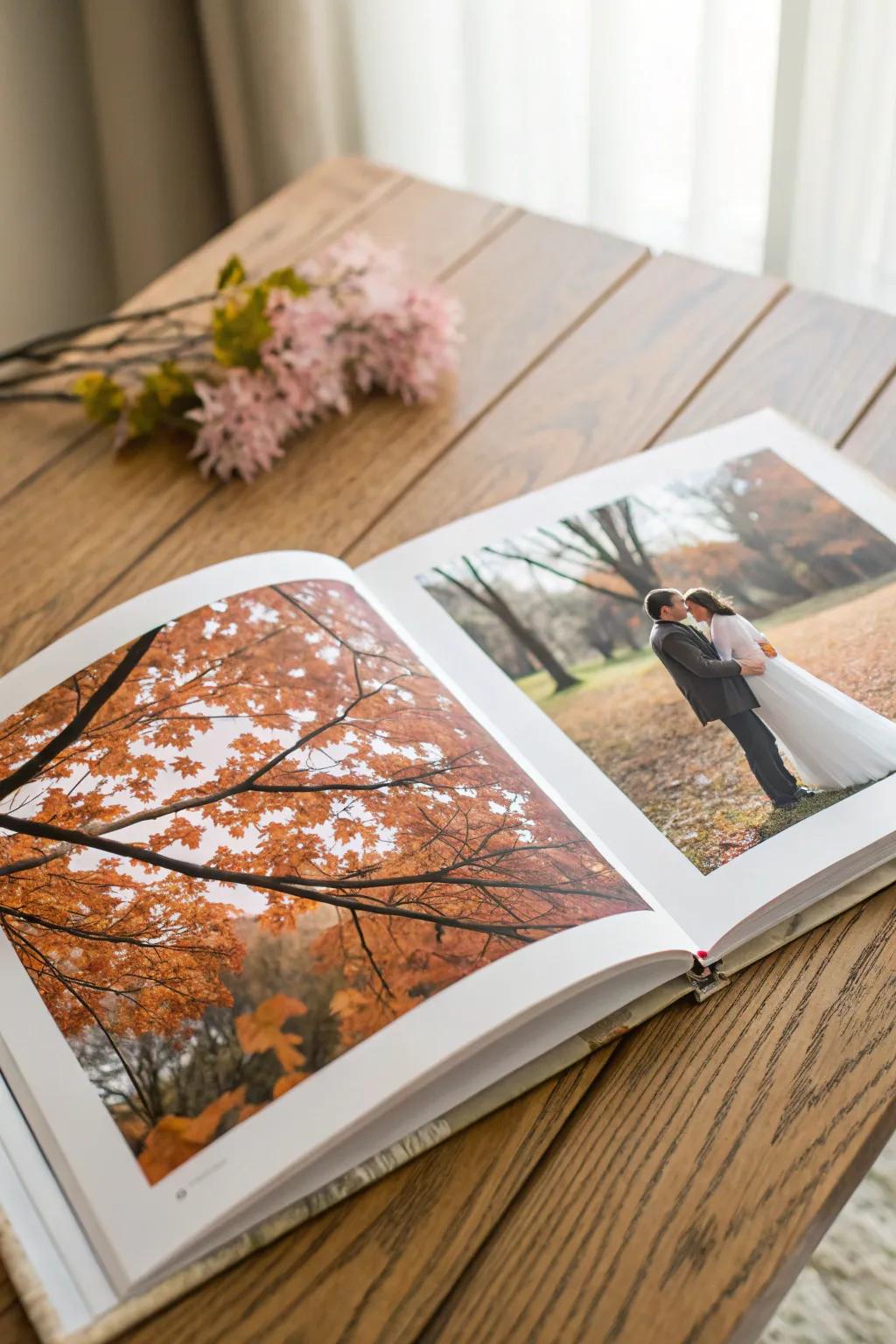 Themed seasons bring variety to an engagement memory album.