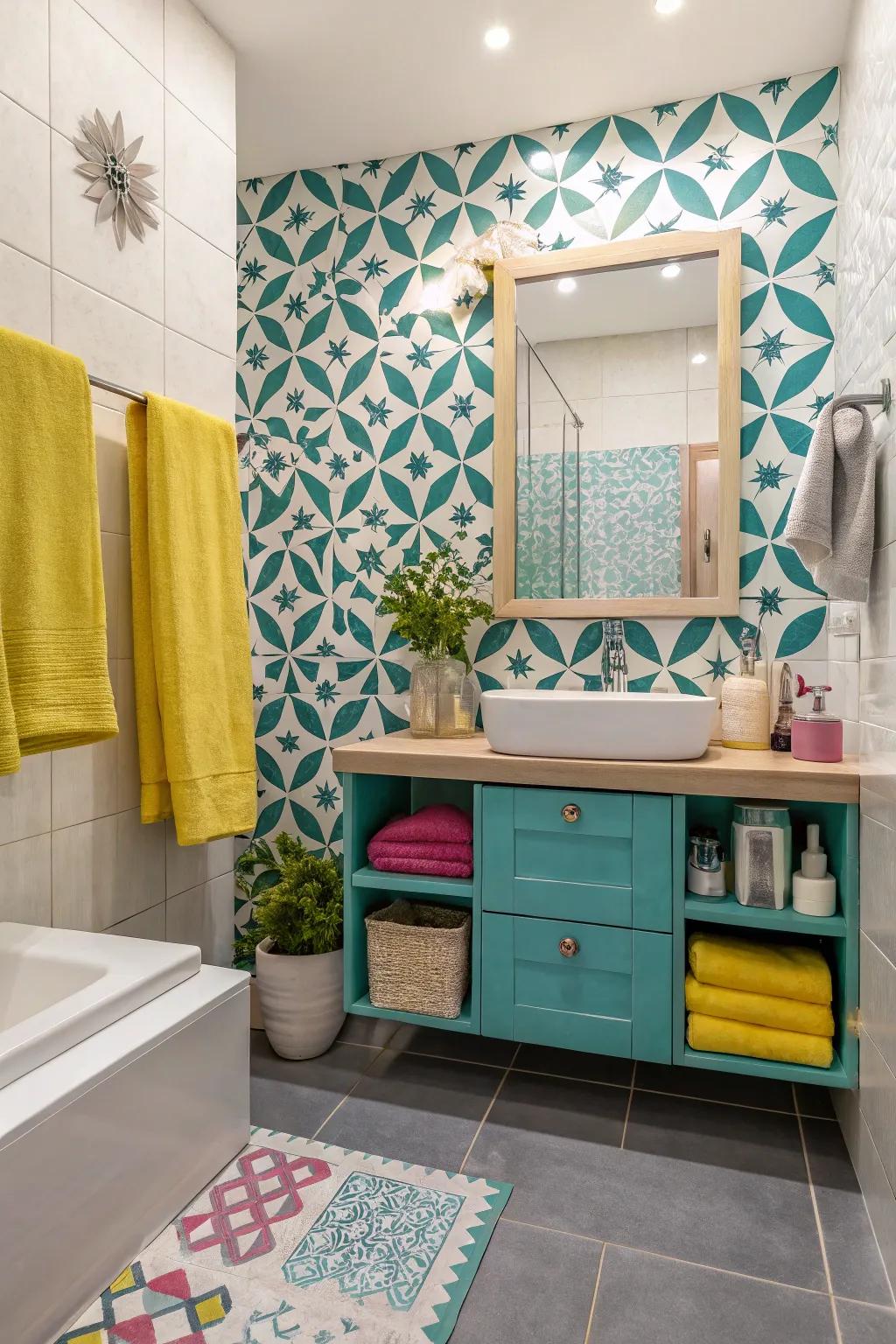 Bold patterns and colors add personality and flair to the ensuite.