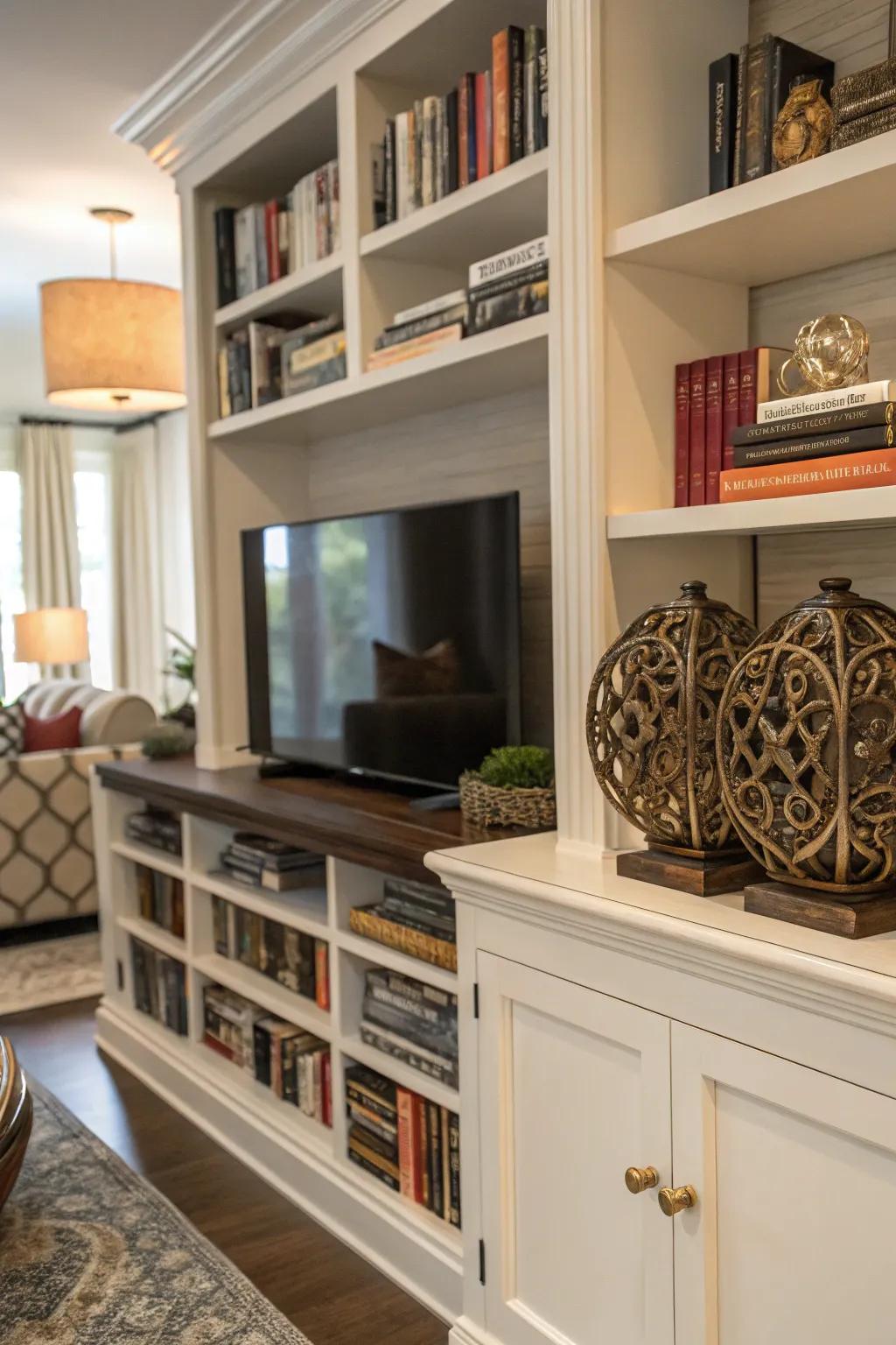 A miniature library adds a feeling of aesthetic appeal to this entertainment place.