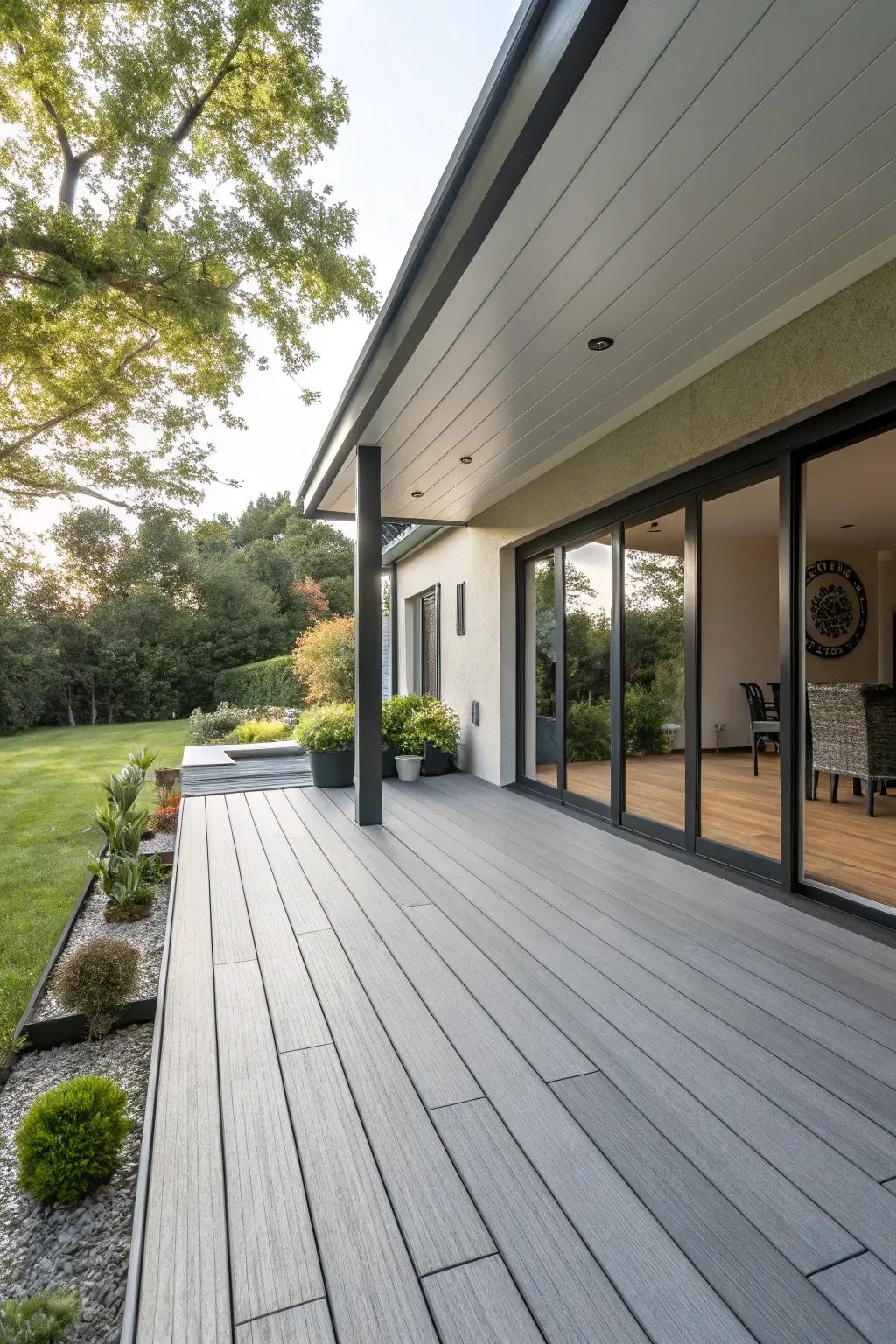 Choose sleek and sustainable composite decking for your patio.