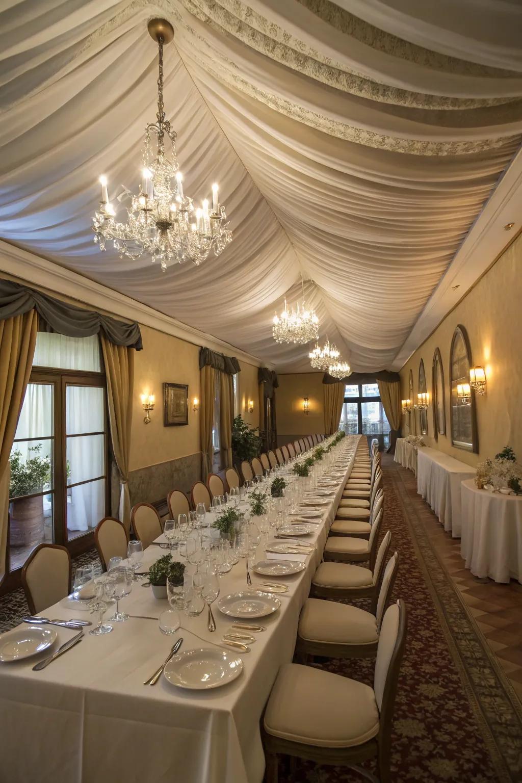 Enhance your dining room using refined fabric hangings.
