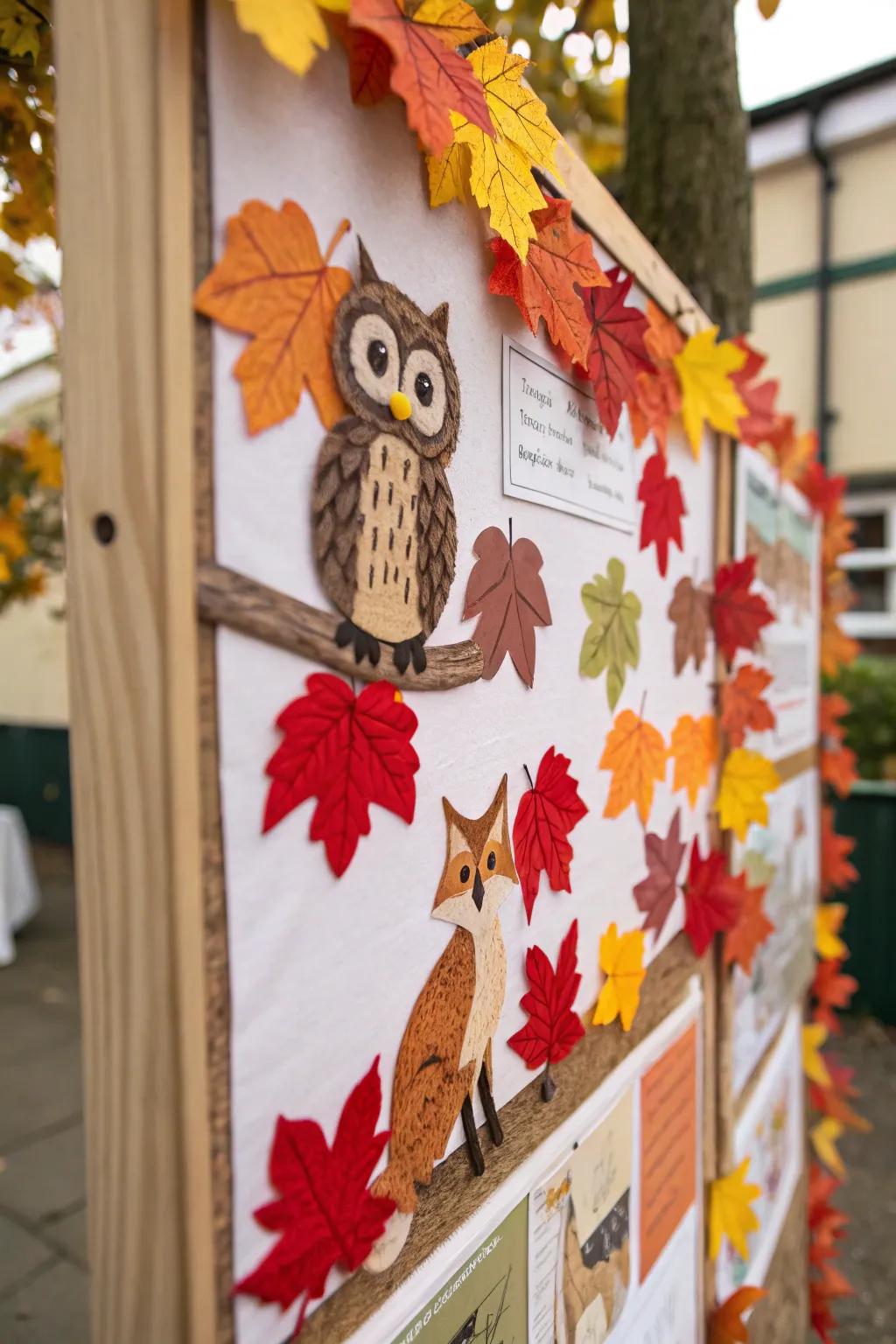 Woodland creatures add whimsy to this fall bulletin board.