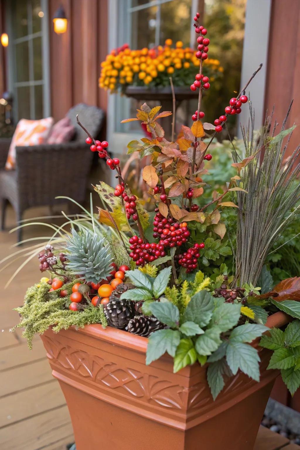 Faux elements offer a low-maintenance yet realistic touch to your containers.