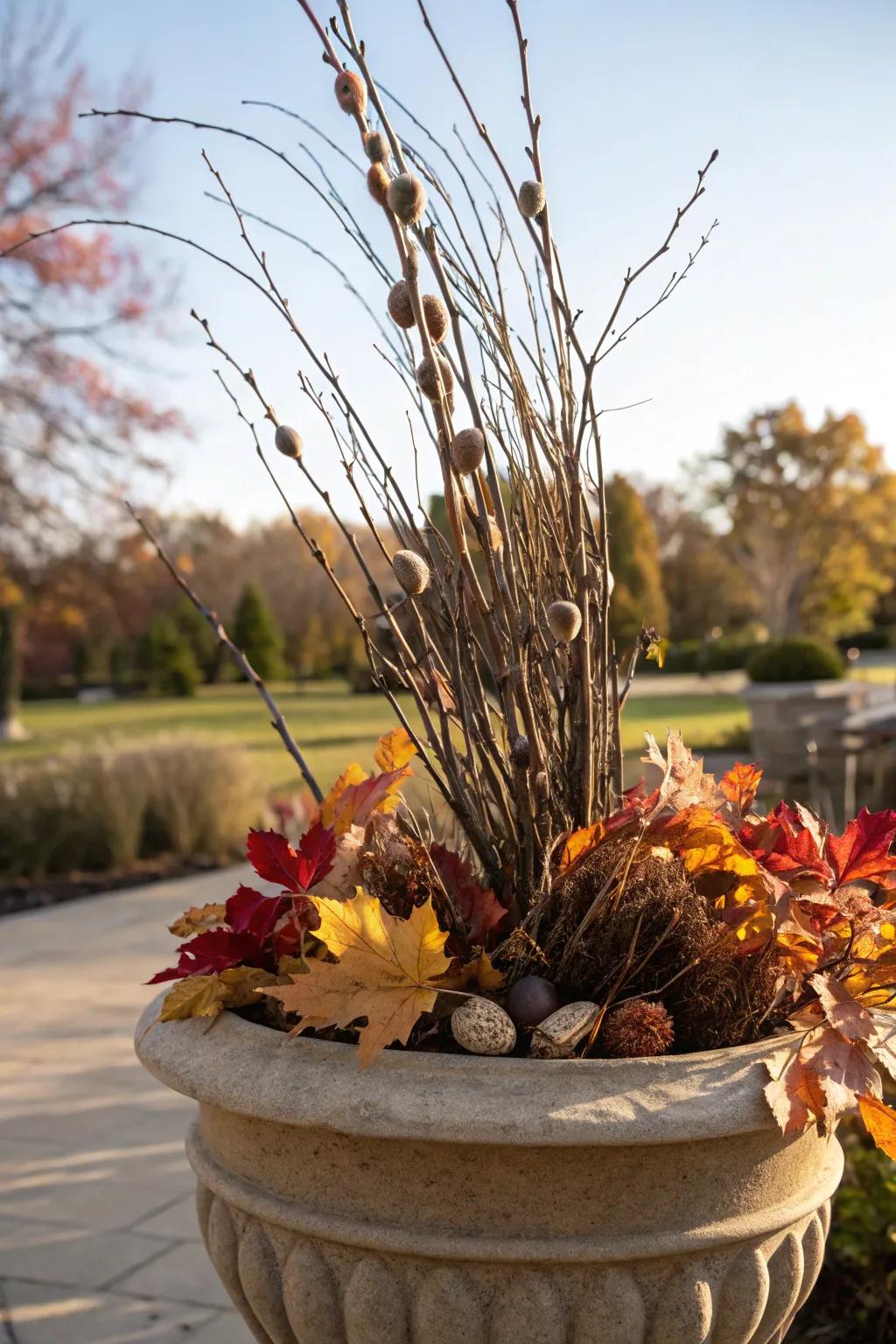 Dried details introduce country charm.