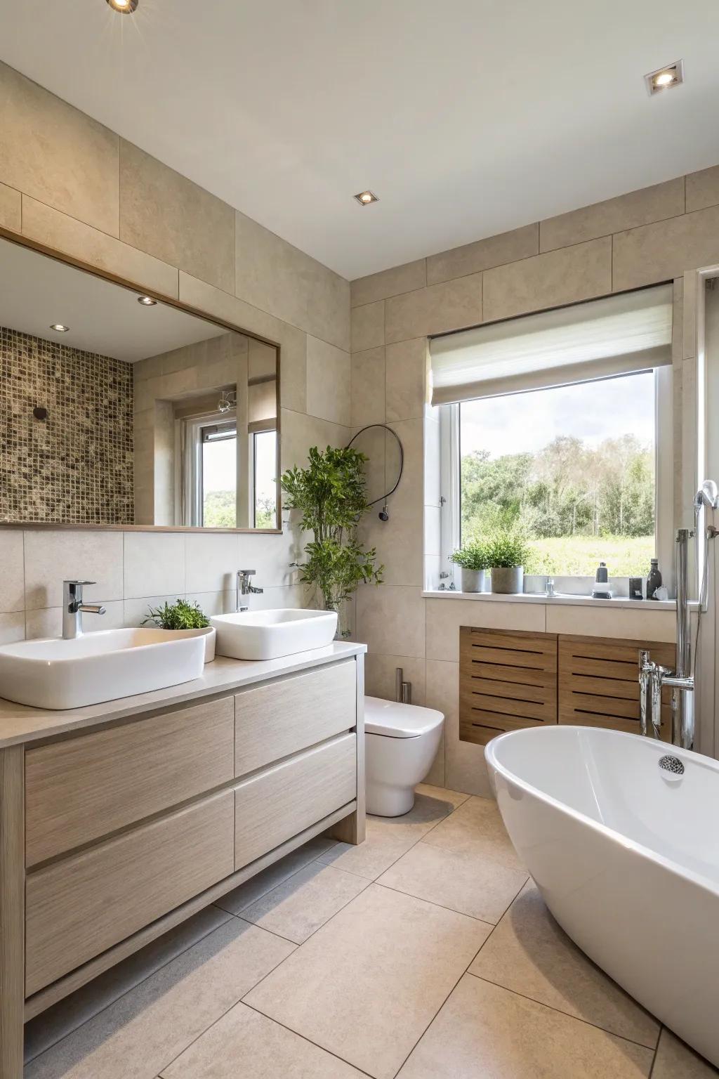 Eco-friendly options give sustainable appeal to the bathroom.