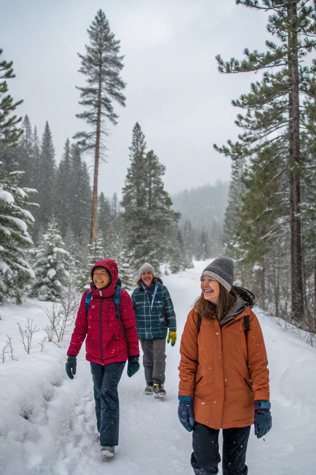Capture the spirit of adventure through a family hike within a winter wonderland.