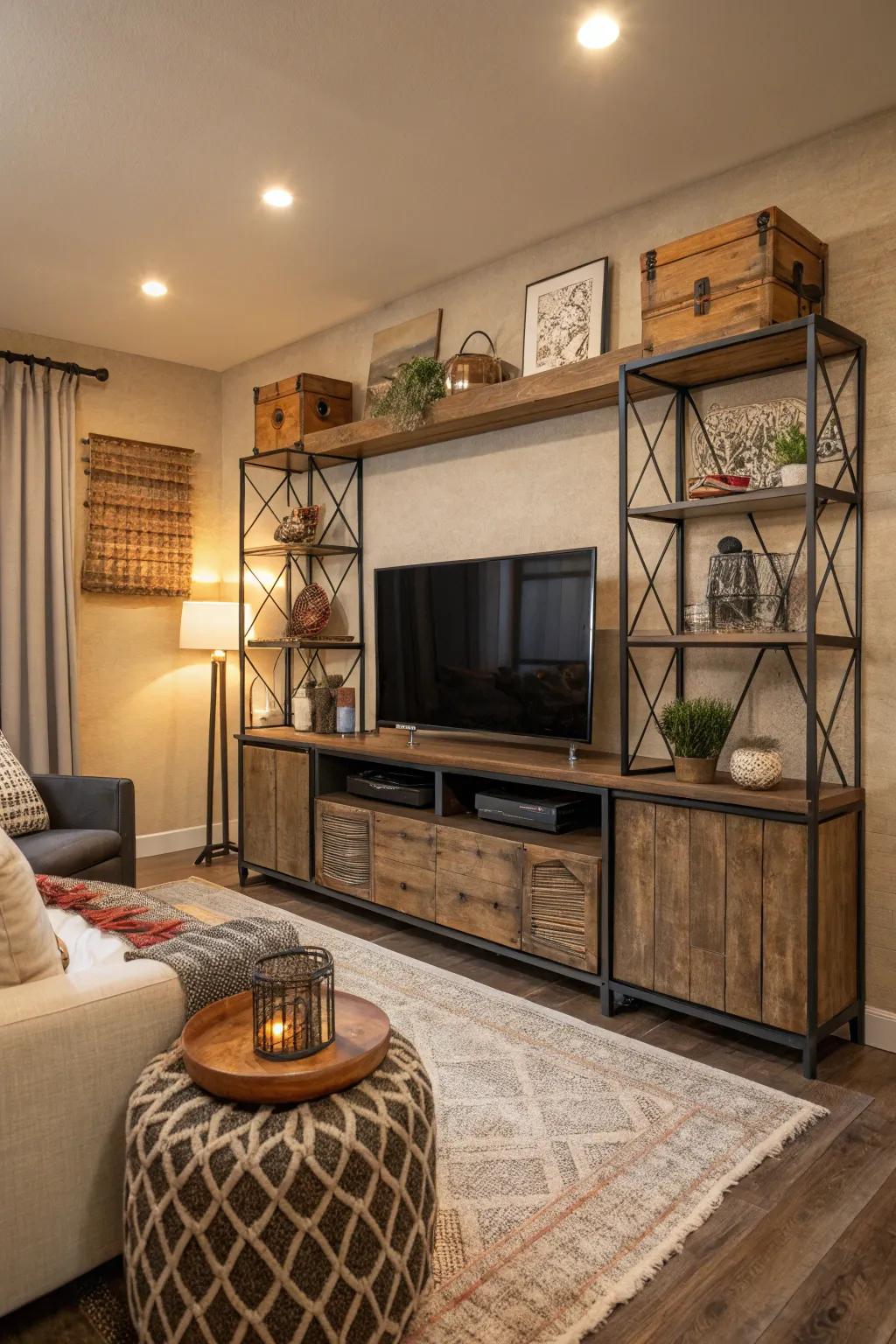 Diverse textures bring depth and interest to the family room design.