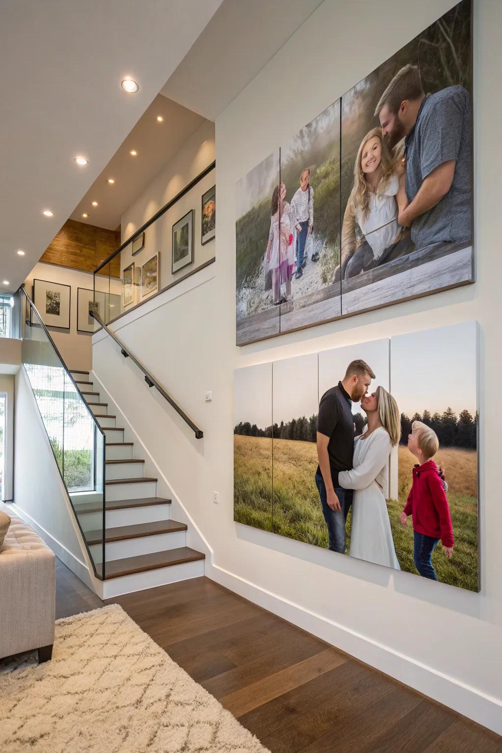 Bold canvas art creating a modern focal point on the family wall.