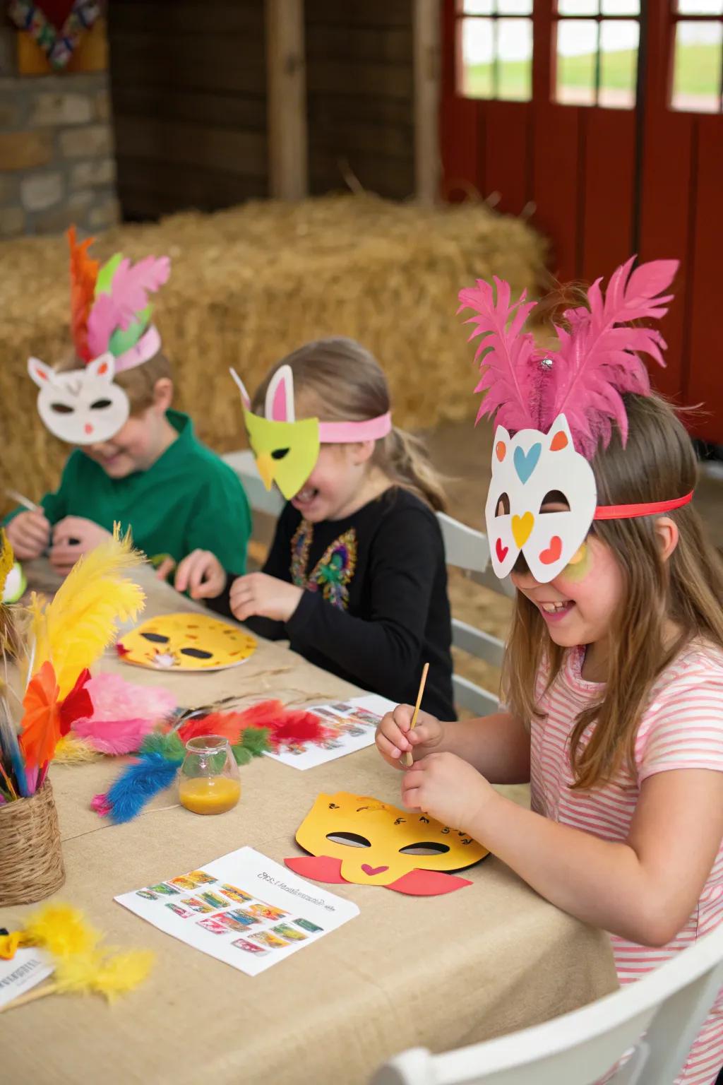 A rural creature handiwork station empowers children to unleash their inventiveness.