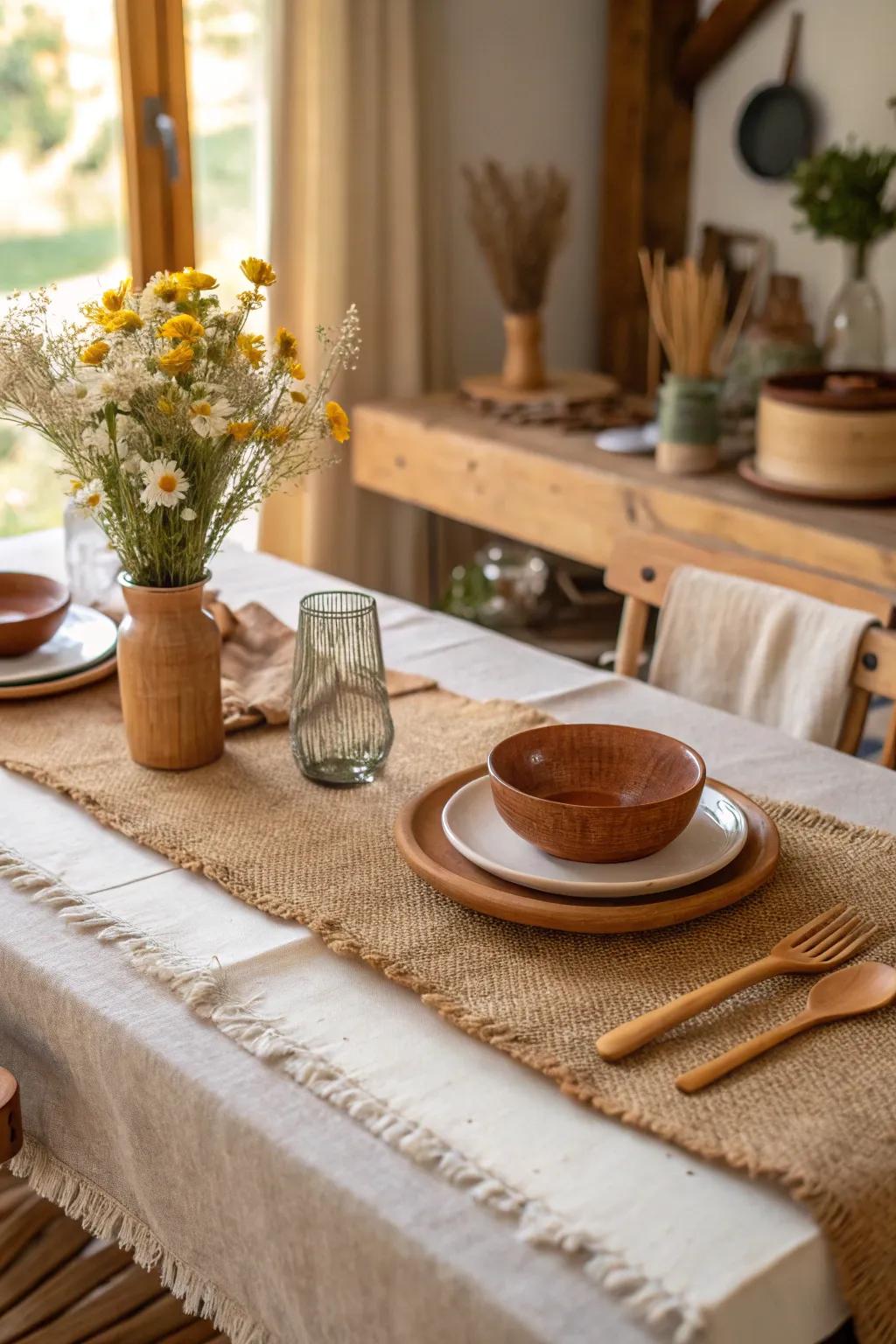 Fiber accents adding countryside texture to the table.