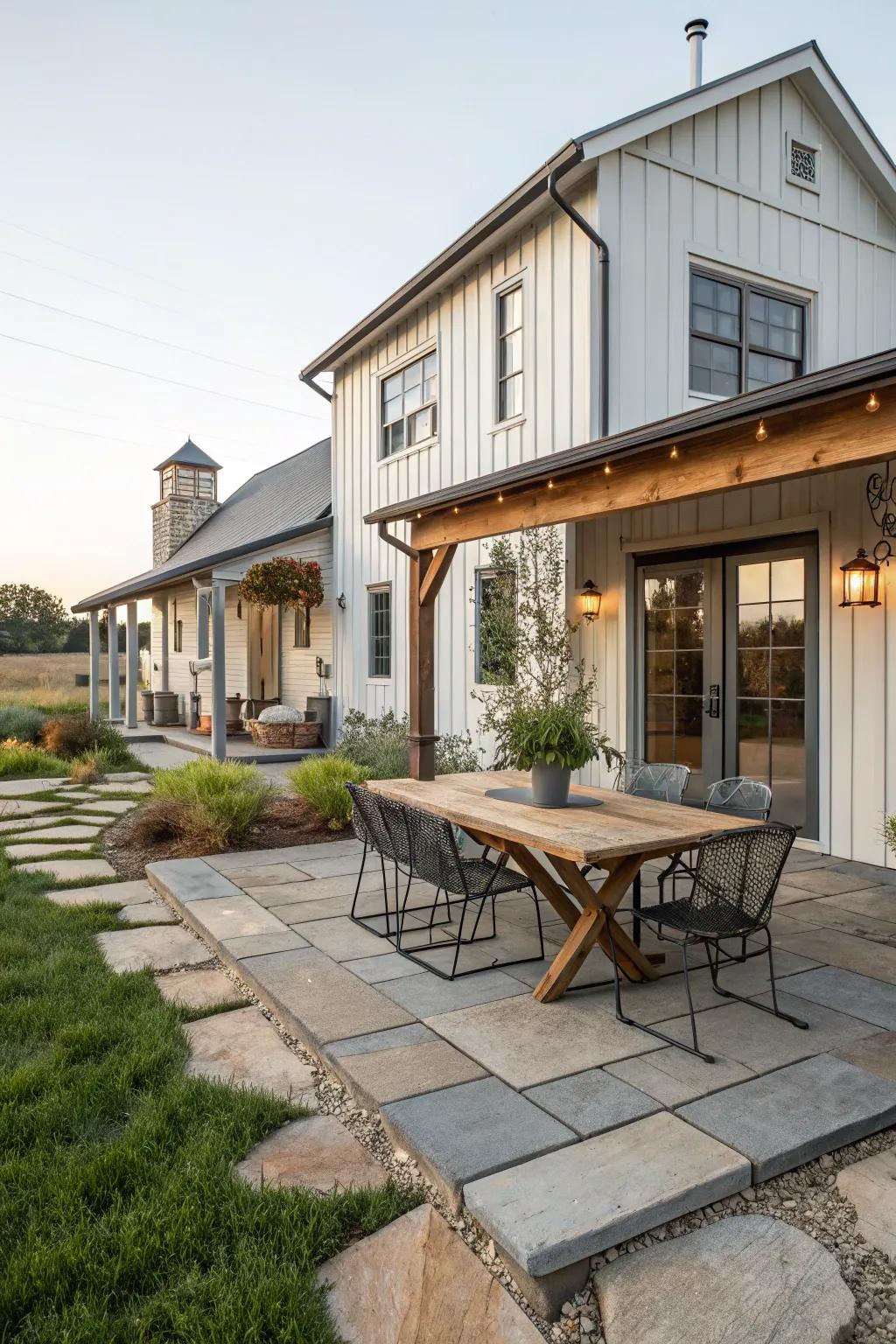 A mix of materials adds texture and interest to the patio design.